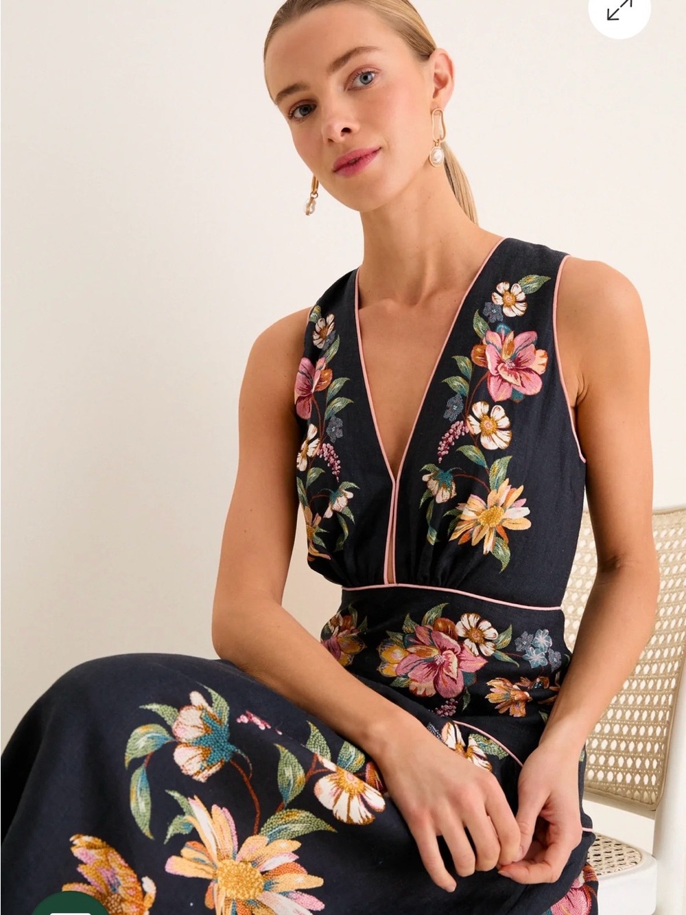 FARM Rio Maira Floral Dark Blue Midi Dress - Picture 6 of 12